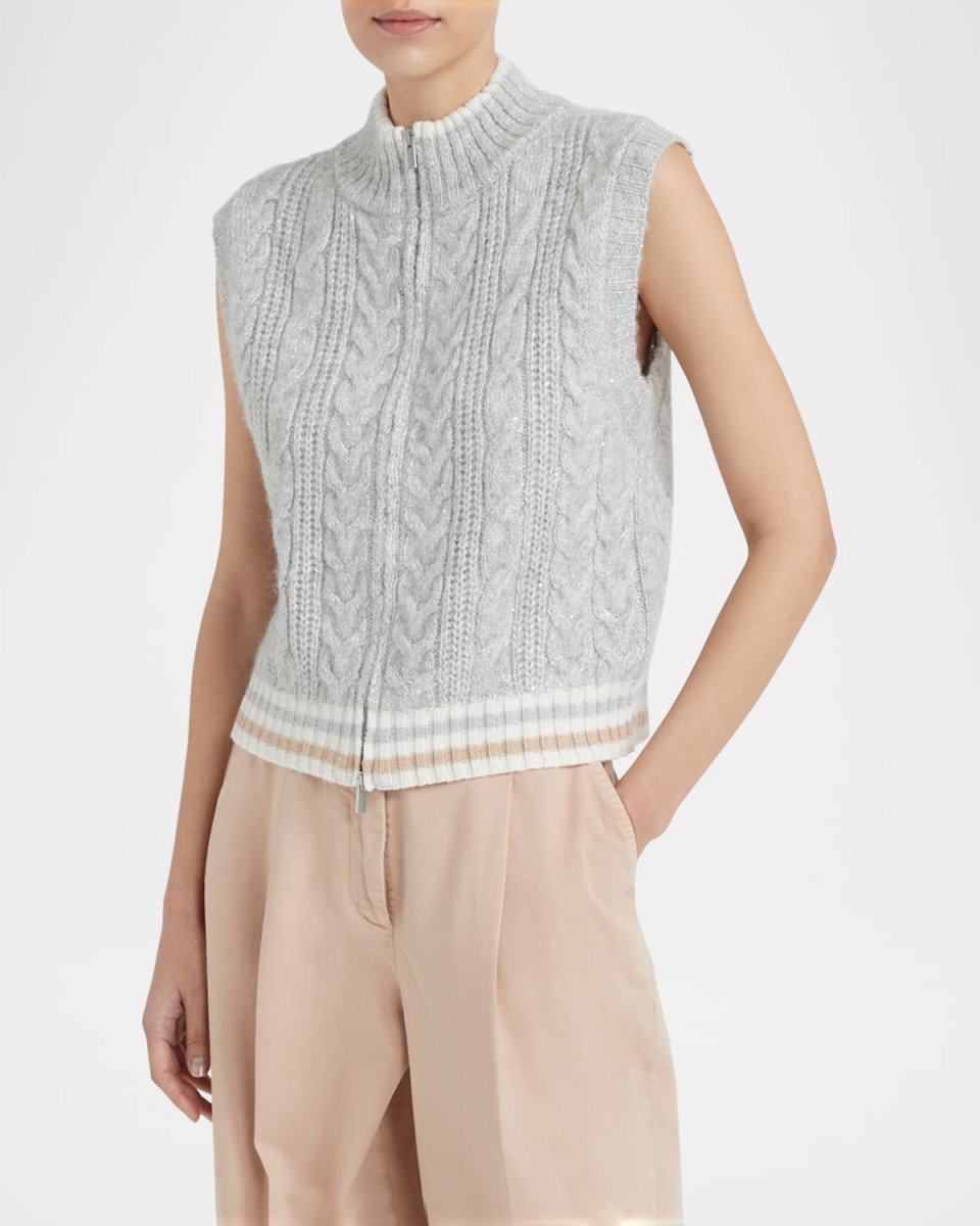 Sequin Cable-Knit Vest